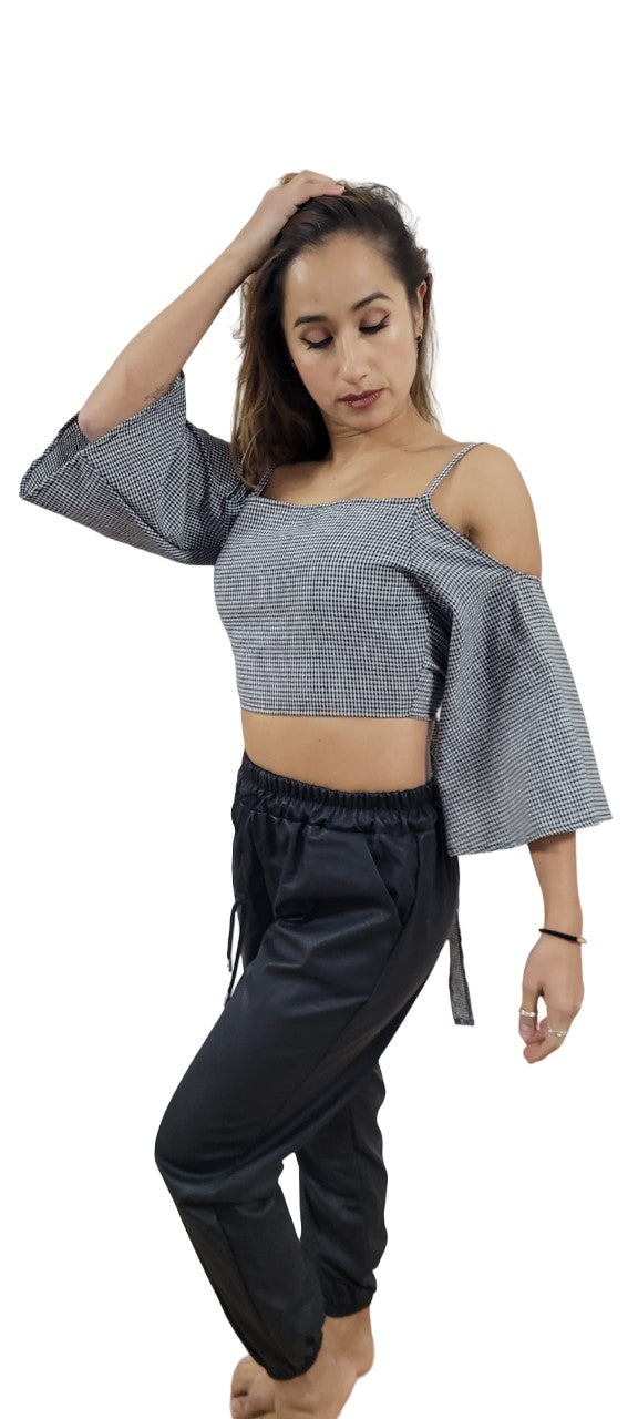 Checked Crop Off Shoulder