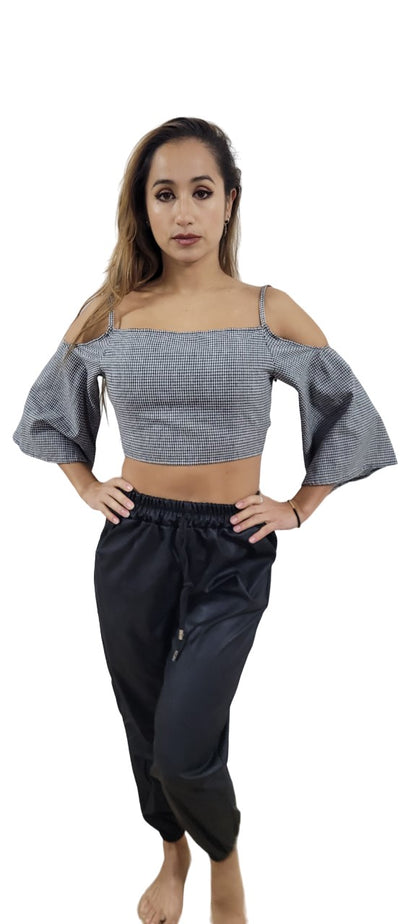 Checked Crop Off Shoulder