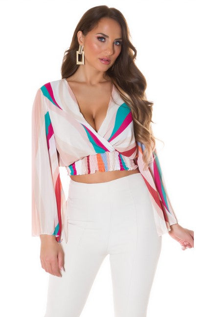 Multi-color Butterfly Sleeve Trendy Crop