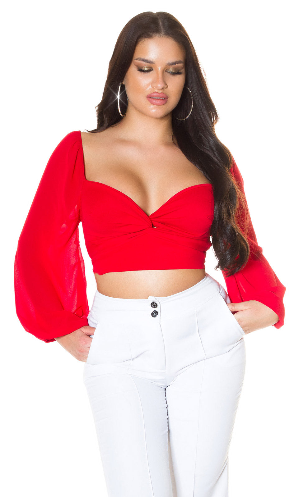 Sheer Sleeve Latina Crop