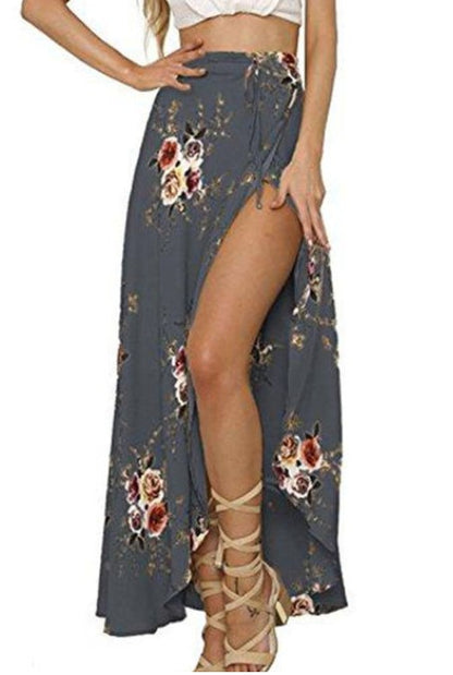 Long Slit Floral Skirt