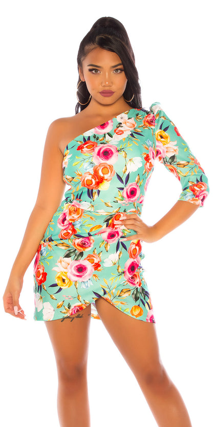 Asymmetrical Flower Cocktail Dress